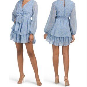 Floral Long Sleeve Smocked Waist Mini Dress